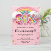Editable Colorful Rainbow Sequin 6th Birthday Invi Einladung (Stehend Vorderseite)
