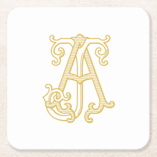 EDITABLE COLORS AJ Monogram JA Logo-Untersetzer Rechteckiger Pappuntersetzer