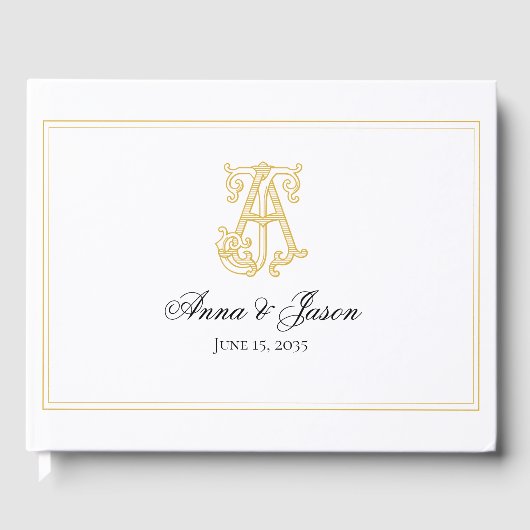 EDITABLE COLORS AJ Monogram JA Monogram Guest Book Gästebuch (Vorderseite)