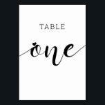 Editable Colors Niedlich Heart Script One Wedl Tab Tischnummer<br><div class="desc">Niedliche und leicht bearbeitbare Tischnummer-Karte "One"</div>