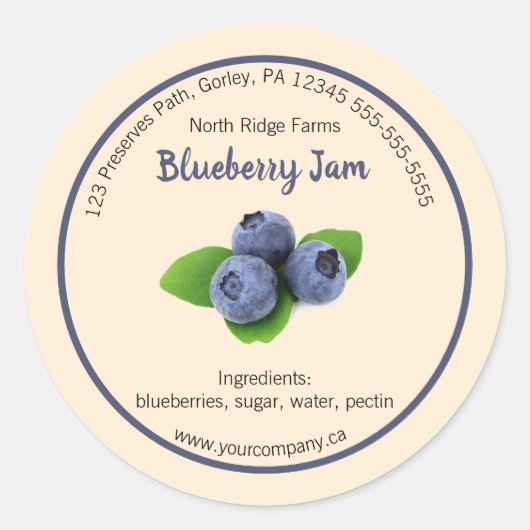 Editable Company Blueberry Jam Label Runder Aufkleber (Vorderseite)