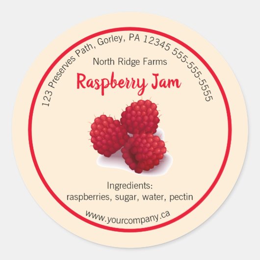 Editable Company Raspberry Jam Label Runder Aufkleber (Vorderseite)