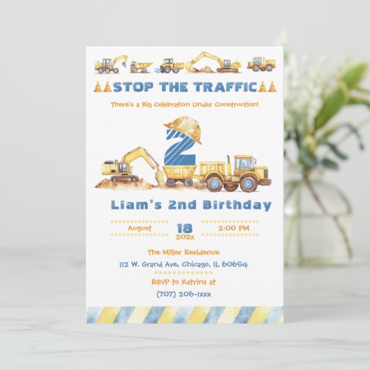 Editable Construction Birthday Party Einladung (Stehend Vorderseite)