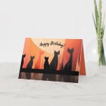 Editable Cool Cats Happy Birthday Karte<br><div class="desc">Diese schöne Karte zeigt eine Darstellung von Katzen vor einem orangefarbenen Hintergrund. Die Nachrichten auf der Vorderseite und auf der Innenseite können geändert werden, ebenso wie der Stil, die Farbe und die Größe des Schriftartes. Auch die Hintergrundfarben auf der Innenseite und der Rückseite können geändert werden. Diese Karte kann zum...</div>