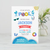 Editable Cool Summer Swim Party laden ein Einladung (Stehend Vorderseite)