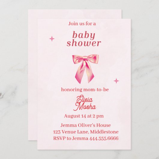 Editable Coquette Babydusche Einladung 2 (Vorne/Hinten)