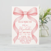Editable Coquette Pink Bow Birthday Einladung (Stehend Vorderseite)