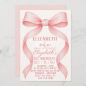 Editable Coquette Pink Bow Birthday Einladung (Vorne/Hinten)