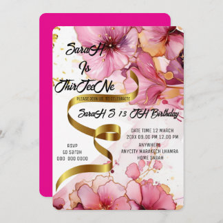 Editable Coquette Pink Bow Birthday Einladung, Pi Einladung