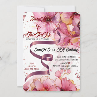 Editable Coquette Pink Bow Birthday Einladung, Pi Einladung