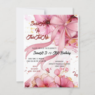 Editable Coquette Pink Bow Birthday Einladung, Pi Postkarte