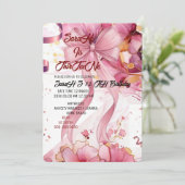 Editable Coquette Pink Bow Birthday Invitation, Pi Einladung (Stehend Vorderseite)