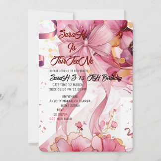 Editable Coquette Pink Bow Birthday Invitation, Pi Einladung