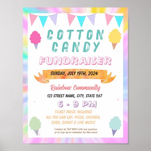 Editable Cotton Candy Fundraiser Flyer Poster (Vorne)
