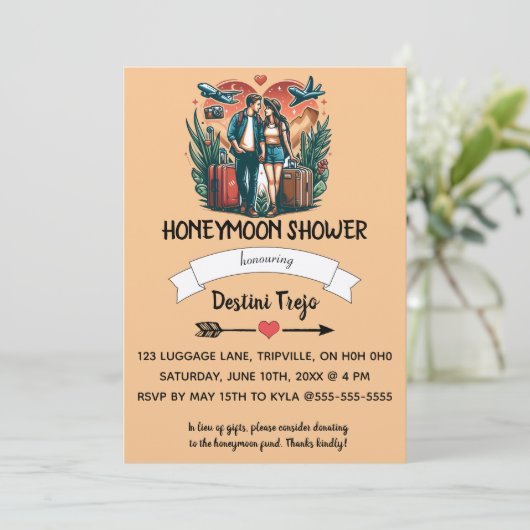 Editable Couple Honeymoon Dusche Einladung (Stehend Vorderseite)