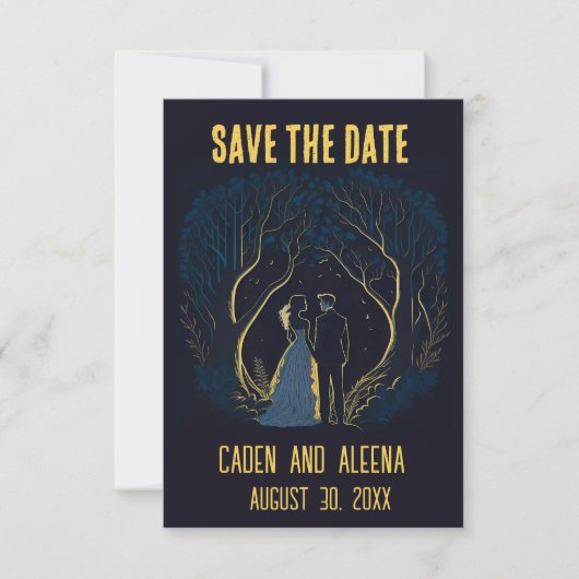 Editable Couple in Woods at Night Save The Date (Vorderseite)
