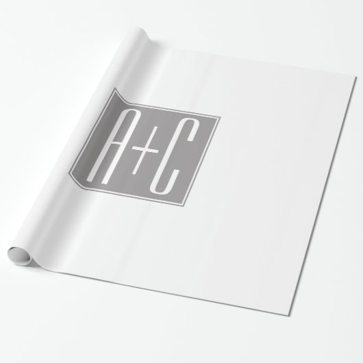 Editable Couples Initials | Weiß & Grau Geschenkpapier (Ungerollt)