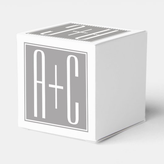 Editable Couples Initials | Weiß & Grau Geschenkschachtel (Rückseite)