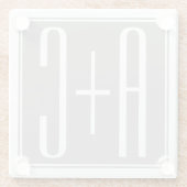 Editable Couples Initials | Weiß & Grau Glasuntersetzer (Rückseite)