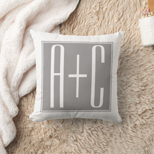 Editable Couples Initials | Weiß & Grau Kissen (Decke)