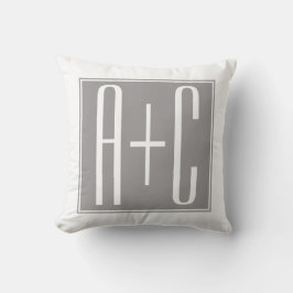 Editable Couples Initials | Weiß & Grau Kissen