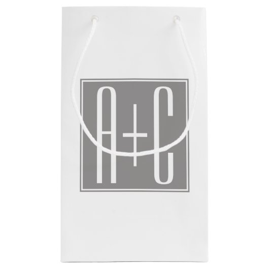 Editable Couples Initials | Weiß & Grau Kleine Geschenktüte (Rückseite)