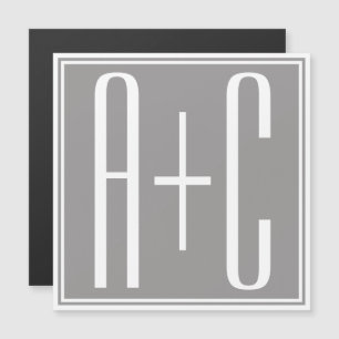 Editable Couples Initials   Weiß & Grau Magneteinladung