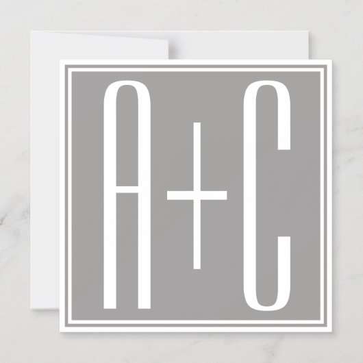 Editable Couples Initials | Weiß & Grau Magneteinladung (Vorderseite)