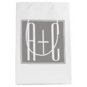 Editable Couples Initials | Weiß & Grau Mittlere Geschenktüte (Vorderseite)