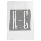 Editable Couples Initials | Weiß & Grau Mittlere Geschenktüte (Rückseite)