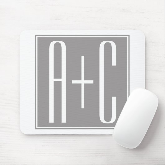 Editable Couples Initials | Weiß & Grau Mousepad (Mit Mouse)