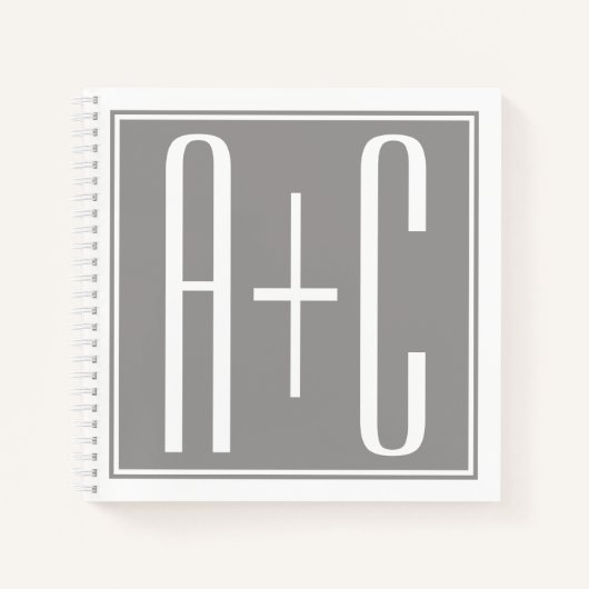 Editable Couples Initials | Weiß & Grau Notizblock (Vorderseite)