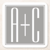 Editable Couples Initials | Weiß & Grau Rechteckiger Pappuntersetzer (Vorderseite)