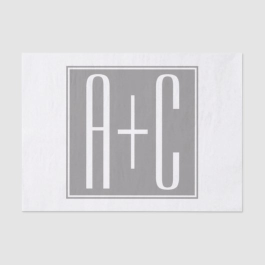 Editable Couples Initials | Weiß & Grau Seidenpapier (Vorderseite)