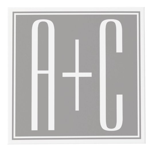 Editable Couples Initials | Weiß & Grau Würfel (Vorderseite)