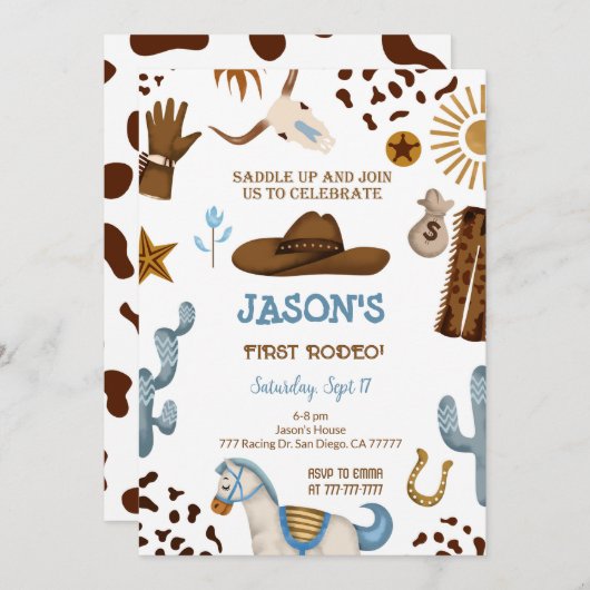 Editable Cowboy Birthday Einladung (Vorne/Hinten)