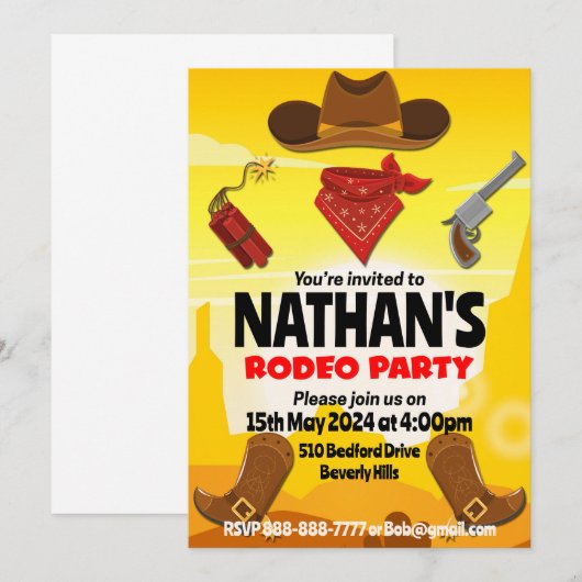Editable Cowboy Birthday Einladung (Vorne/Hinten)