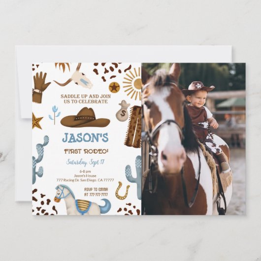 Editable Cowboy Birthday Foto Einladung (Vorderseite)
