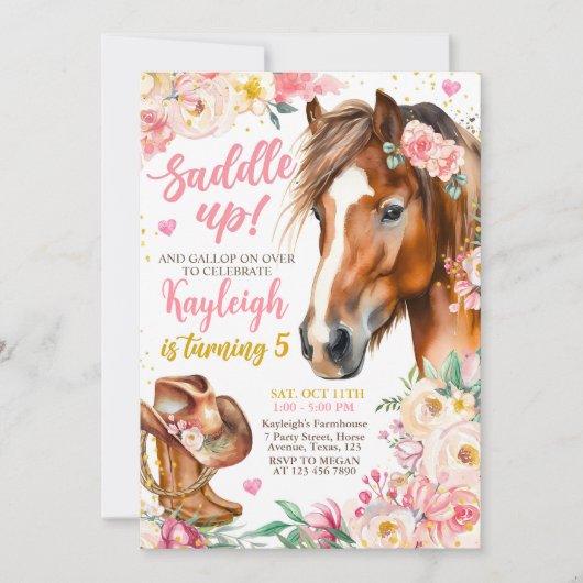 Editable Cowgirl Birthday Einladung Template Girl (Vorderseite)