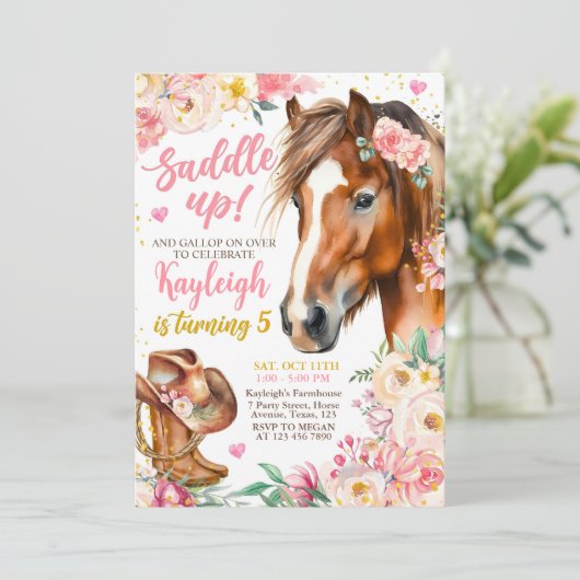 Editable Cowgirl Birthday Einladung Template Girl (Stehend Vorderseite)