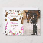 Editable Cowgirl Birthday Foto Einladung (Vorderseite)