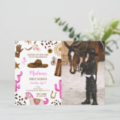 Editable Cowgirl Birthday Foto Einladung (Stehend Vorderseite)