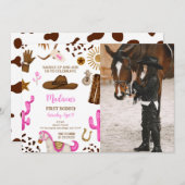 Editable Cowgirl Birthday Foto Einladung (Vorne/Hinten)