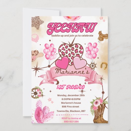 Editable Cowgirl Einladung, Disco Rodeo Einladung (Vorderseite)