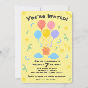 Editable Crayon Style - Balloon Bash Birthday Einladung