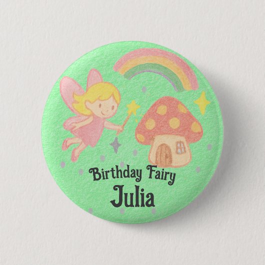 Editable Crayon Style – Fairy Mushroom Birthday Button (Vorderseite)