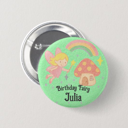 Editable Crayon Style – Fairy Mushroom Birthday Button (Vorne & Hinten)
