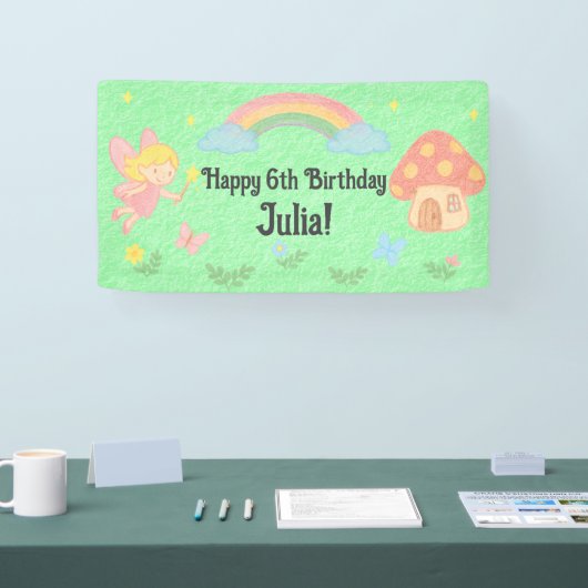 Editable Crayon Style - Fairy Mushroom Forest Banner (Messe)