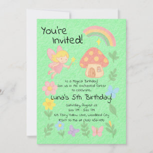 Editable Crayon Style - Fairy Mushroom Forest Einladung
