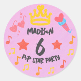 Editable Crayon Style - Pop Star Diva Birthday Runder Aufkleber